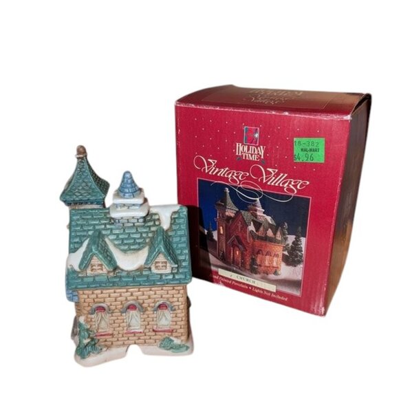 Holiday Time 1991 Vintage Village Church Hand Painted Porcelain Building Mini - Picture 4 of 12